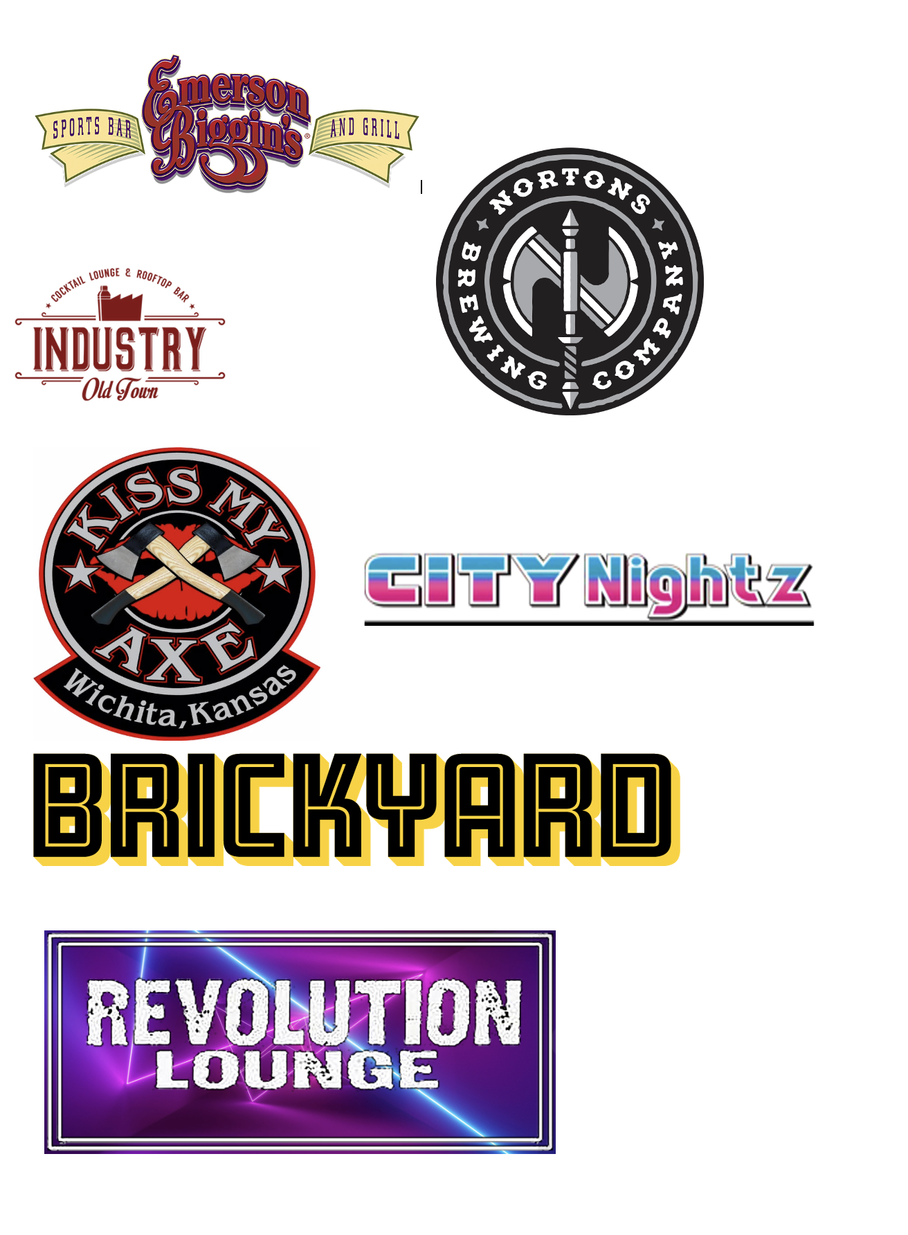 Participating bars, Emerson Biggins, Brickyard, Industry Old Town, Kiss My Axe